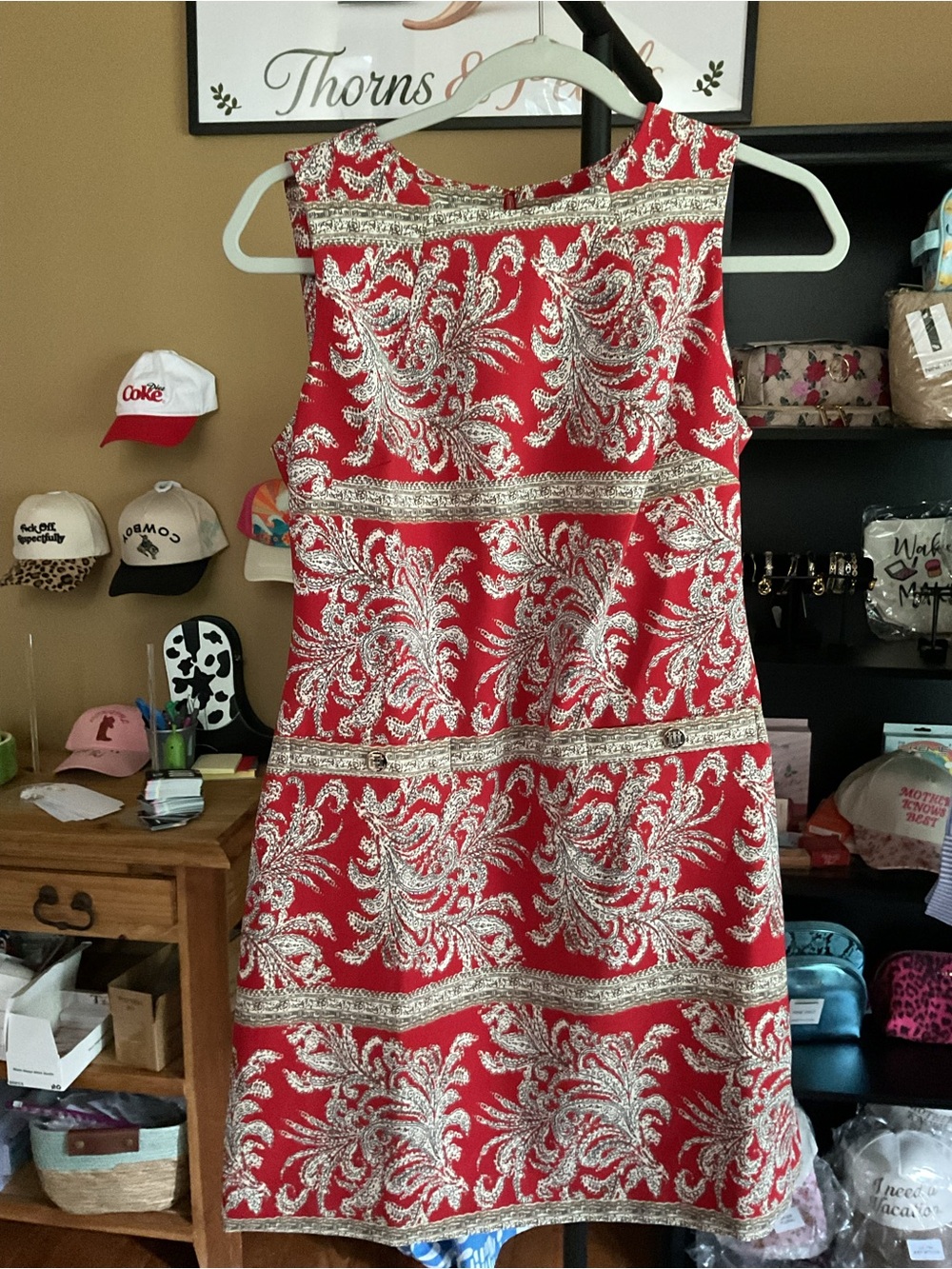 Tommy Hilfiger Red and Gold Brocade Midi Dress